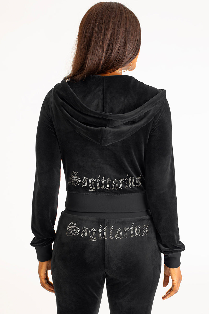 Sagittarius Customizable Big Bling Velour Hoodie - Liquorice - Juicy Couture