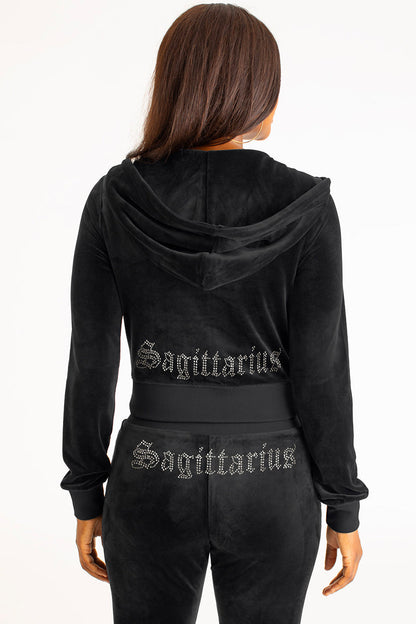 Sagittarius Customizable Big Bling Velour Hoodie - Liquorice - Juicy Couture