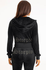 Scorpio Customizable Big Bling Velour Hoodie - Liquorice - Juicy Couture