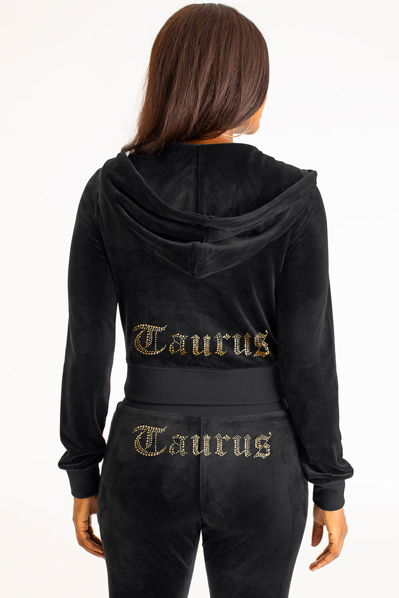 Taurus Customizable Big Bling Velour Hoodie - Liquorice - Juicy Couture