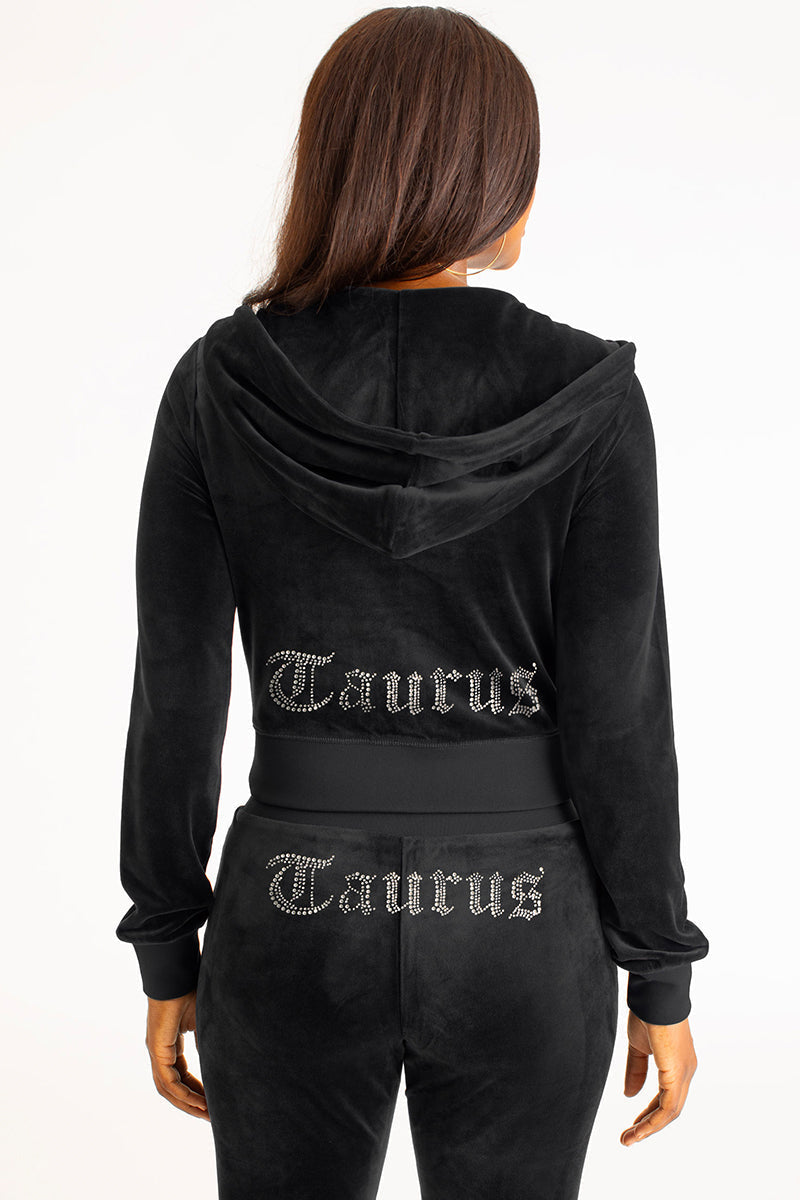 Taurus Customizable Big Bling Velour Hoodie - Liquorice - Juicy Couture