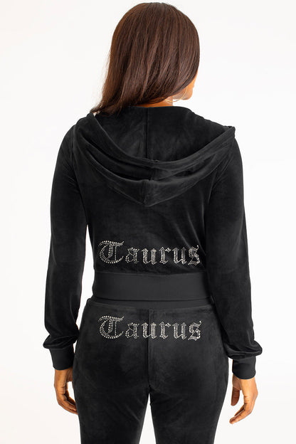Taurus Customizable Big Bling Velour Hoodie - Liquorice - Juicy Couture