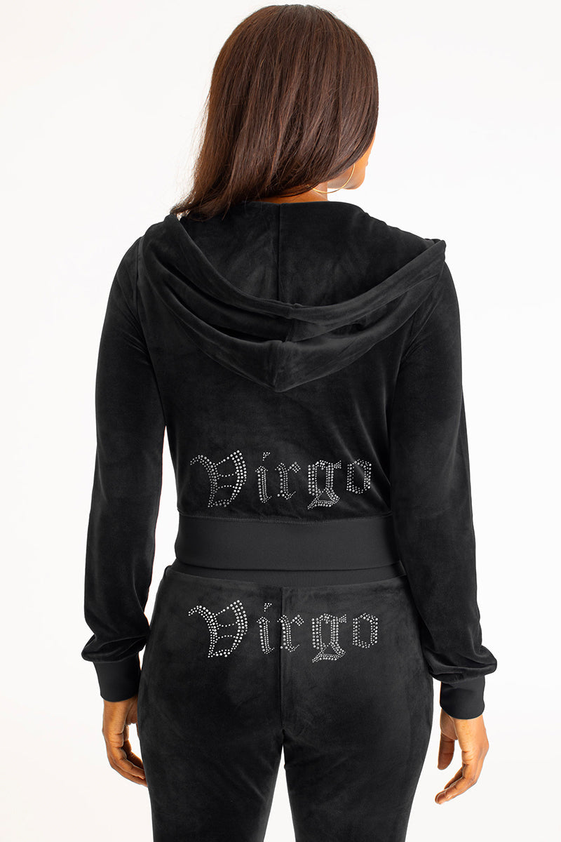 Virgo Customizable Big Bling Velour Hoodie - Liquorice - Juicy Couture