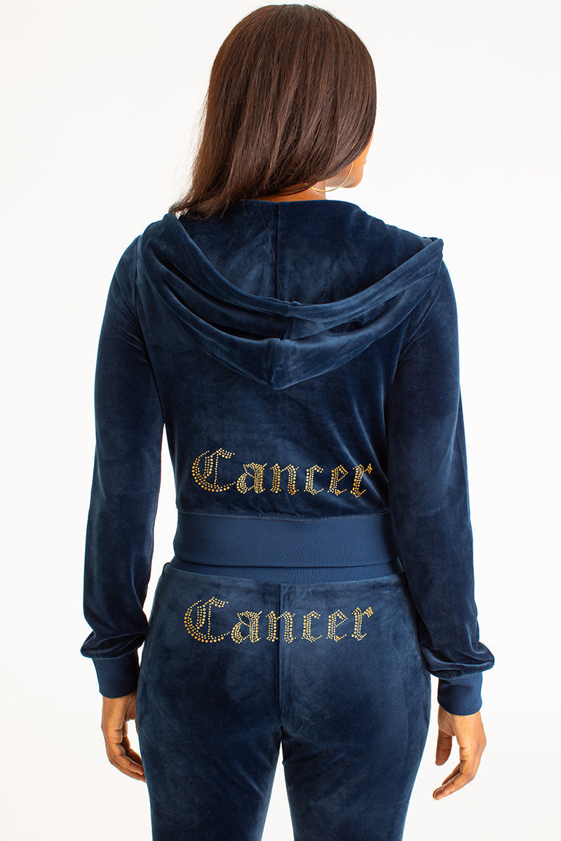 Cancer Customizable Big Bling Velour Hoodie - Regal Blue - Juicy Couture