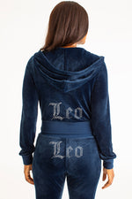 Leo Customizable Big Bling Velour Hoodie - Regal Blue - Juicy Couture