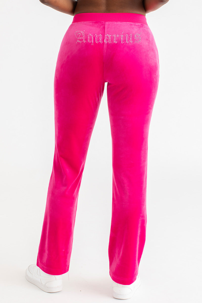 Aquarius Customizable Big Bling Velour Track Pants - Free Love - Juicy Couture