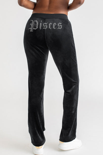 Pisces Customizable Big Bling Velour Track Pants - Liquorice - Juicy Couture