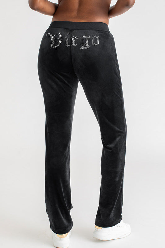 Virgo Customizable Big Bling Velour Track Pants - Liquorice - Juicy Couture