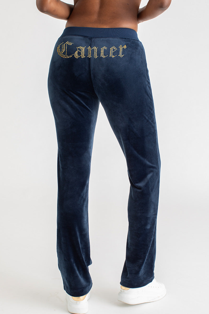 Cancer Customizable Big Bling Velour Track Pants - Regal Blue - Juicy Couture