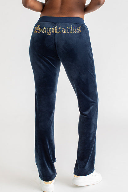 Sagittarius Customizable Big Bling Velour Track Pants - Regal Blue - Juicy Couture