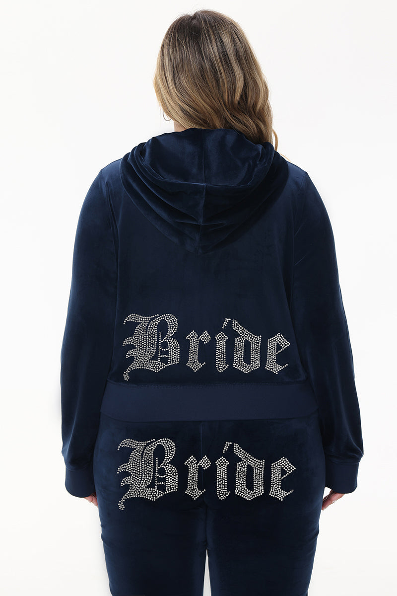 Bride Customizable Big Bling Velour Hoodie - Regal Blue - Juicy Couture