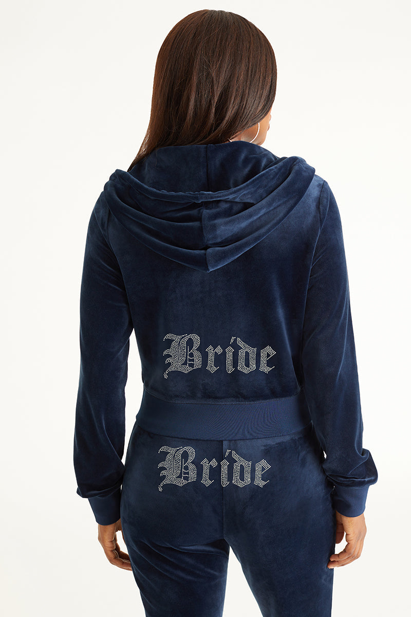 Bride Customizable Big Bling Velour Hoodie - Regal Blue - Juicy Couture