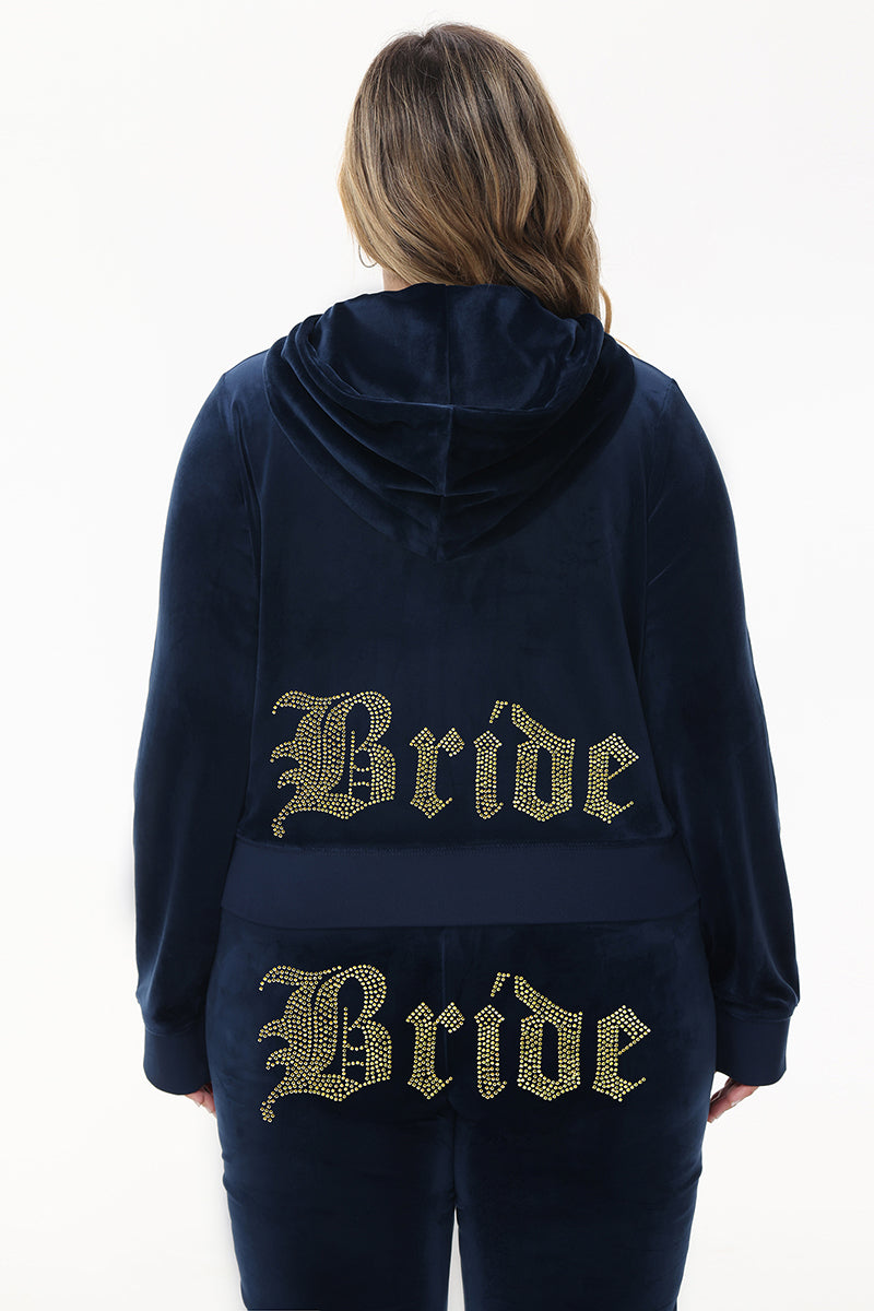 Bride Customizable Big Bling Velour Hoodie - Regal Blue - Juicy Couture
