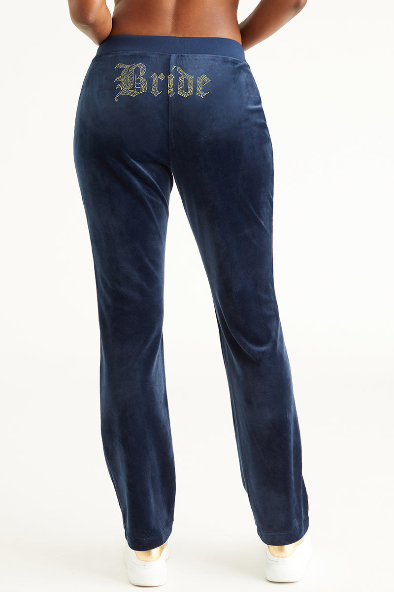 Bride Customizable Big Bling Velour Track Pants - Regal Blue - Juicy Couture