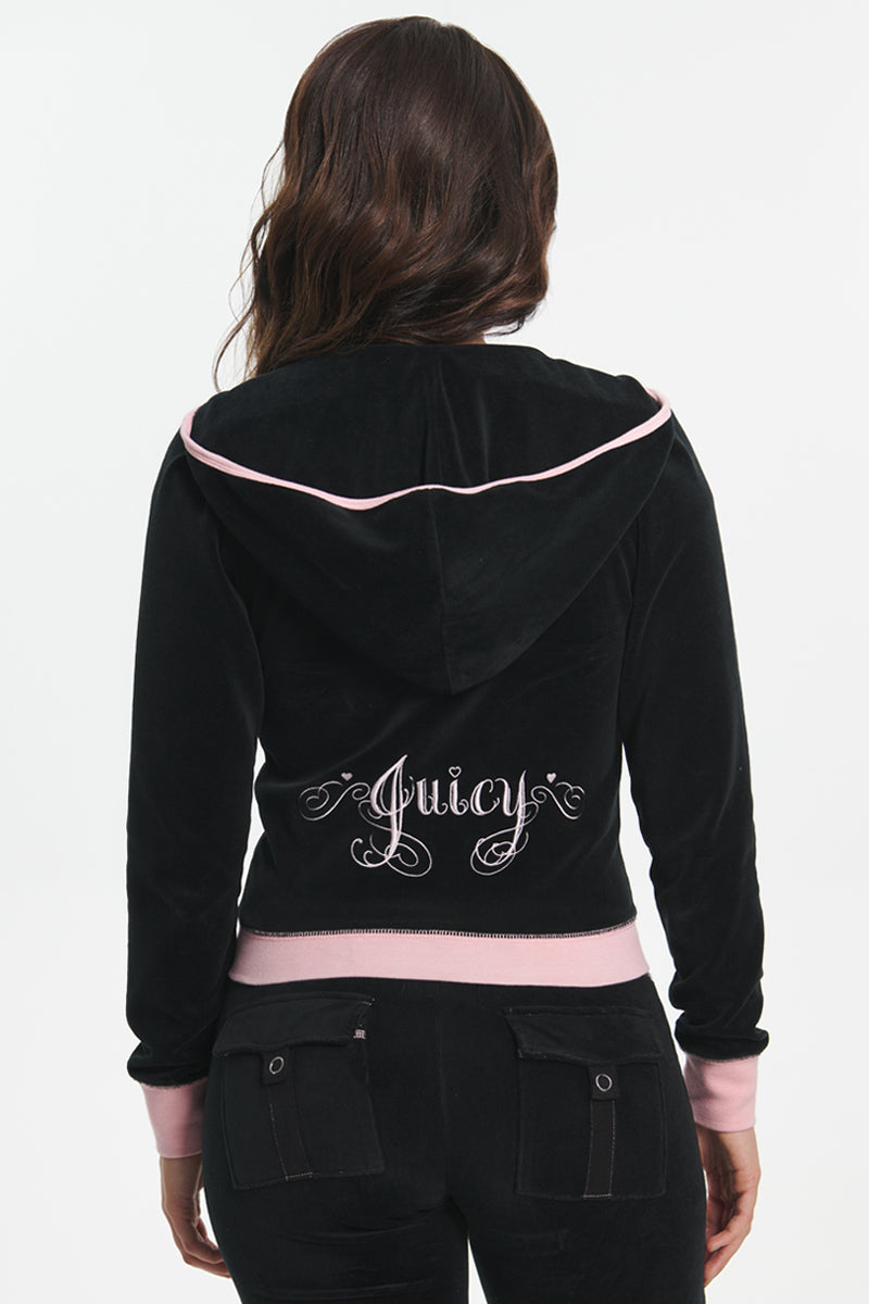 Sweetheart Cotton Velour Hoodie - Liquorice - Juicy Couture