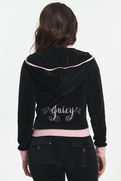 Sweetheart Cotton Velour Hoodie - Liquorice - Juicy Couture