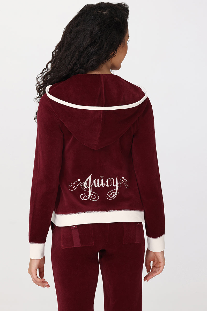 Sweetheart Cotton Velour Hoodie - Red Dahlia - Juicy Couture