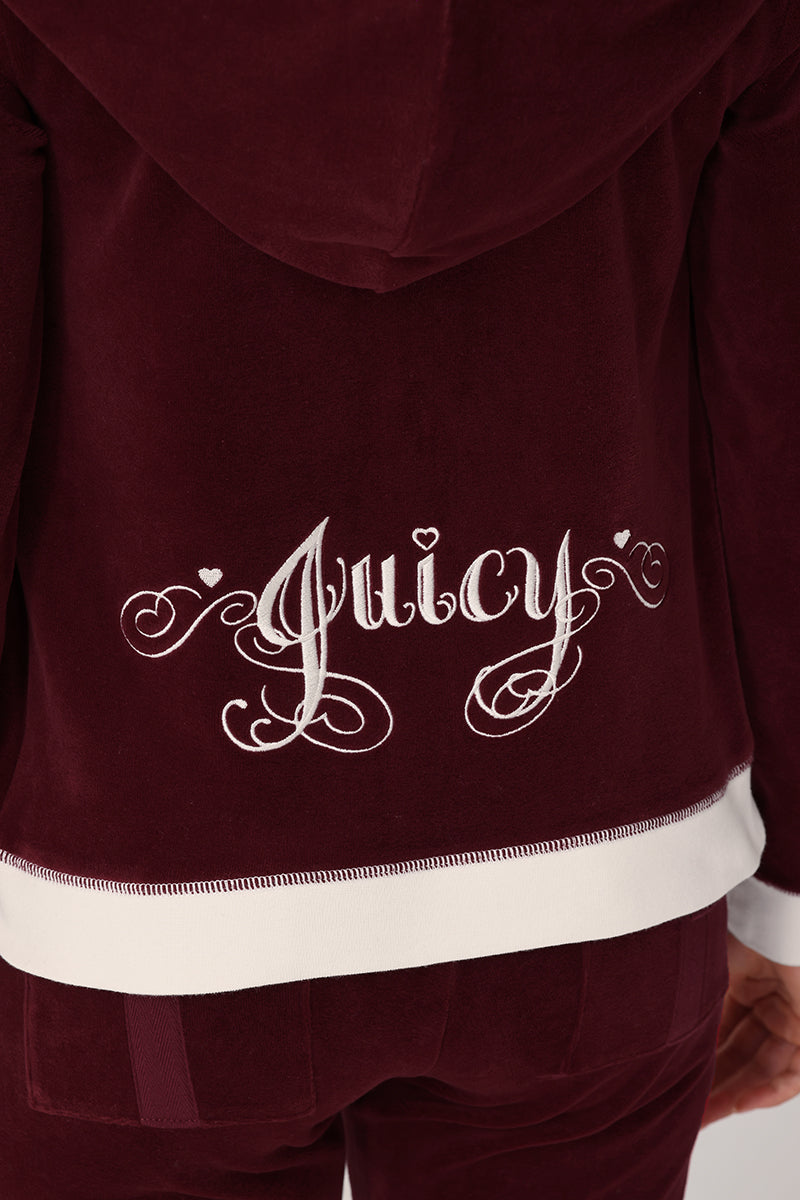 Sweetheart Cotton Velour Hoodie - Red Dahlia - Juicy Couture