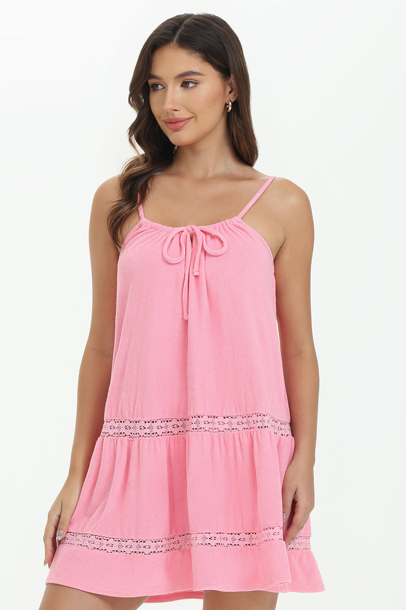 Towel Terry Lace Trim Tiered Dress - Hot Hot - Juicy Couture