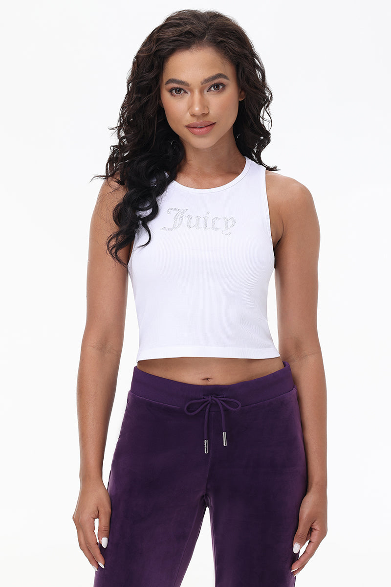Small Bling High Neck Seamless Crop Tank - White - Juicy Couture
