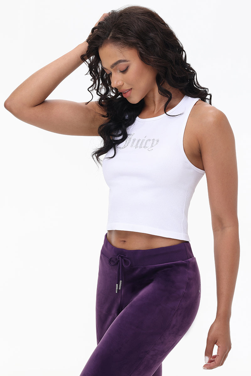 Small Bling High Neck Seamless Crop Tank - White - Juicy Couture