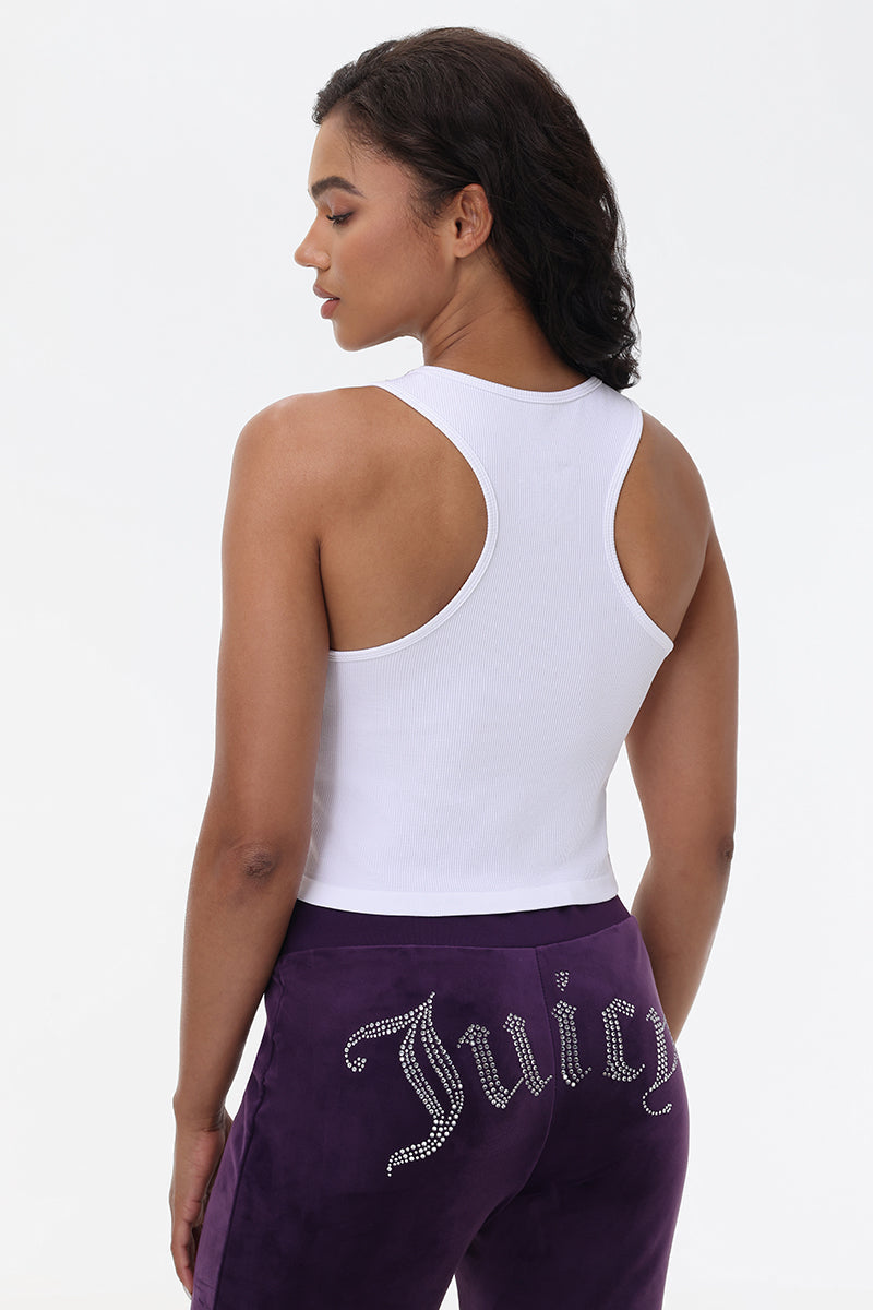 Small Bling High Neck Seamless Crop Tank - White - Juicy Couture