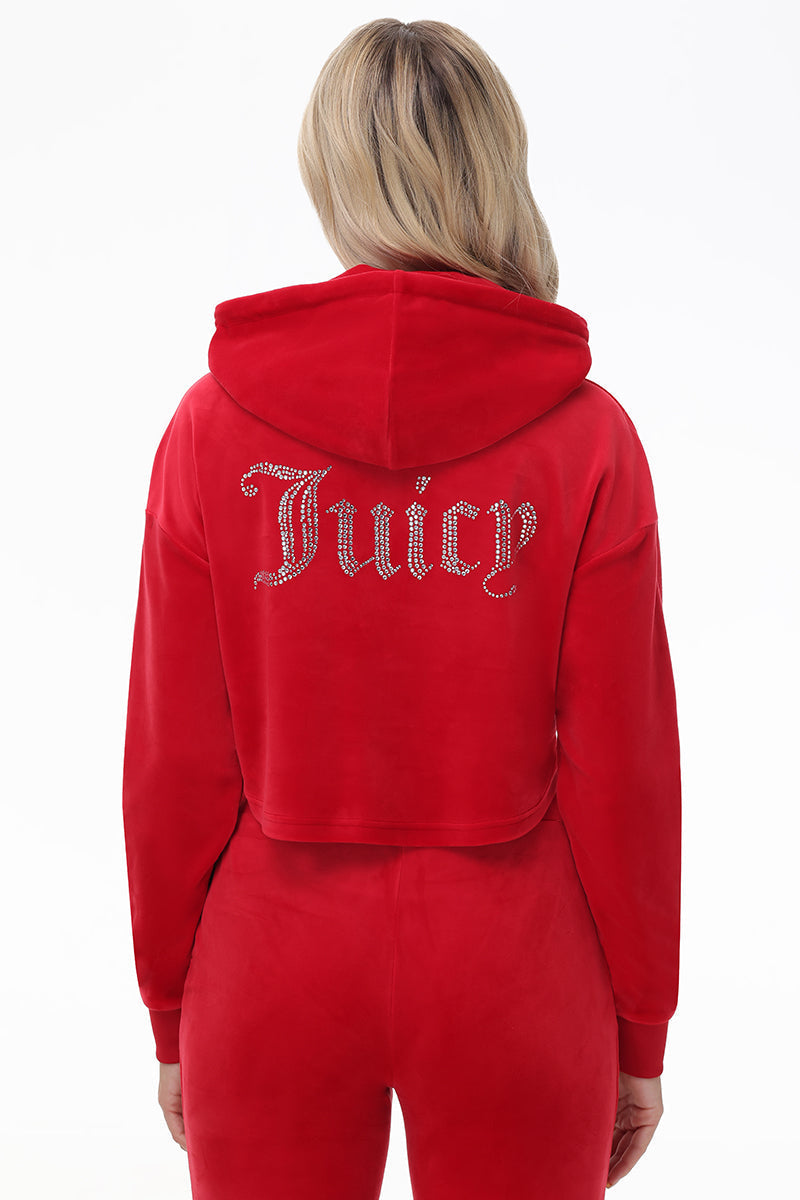 Big Bling High Low Cropped Hoodie - Coco Red - Juicy Couture