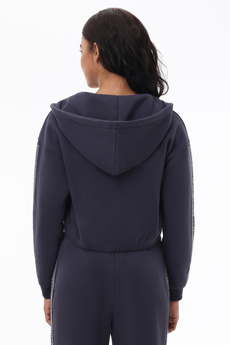 Cropped Fleece Hoodie With Side Bling - Titanium - Juicy Couture