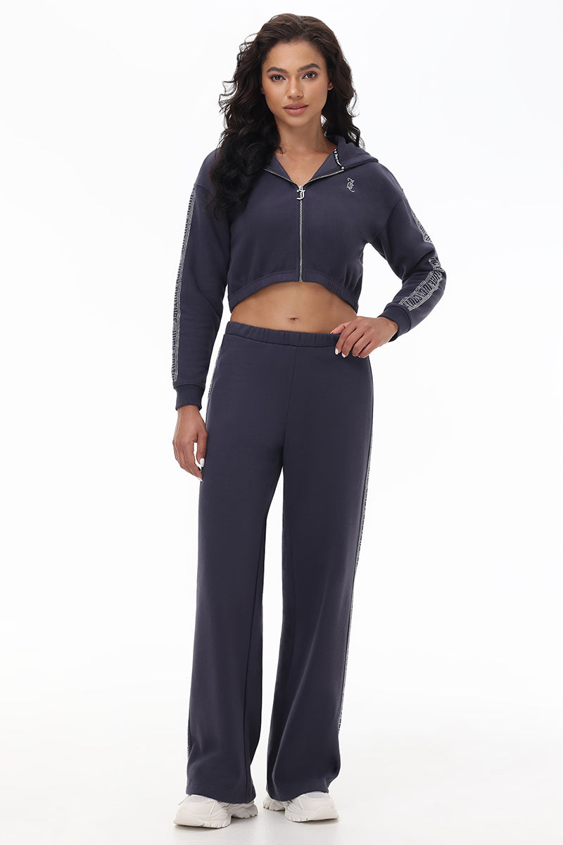 Cropped Fleece Hoodie With Side Bling - Titanium - Juicy Couture