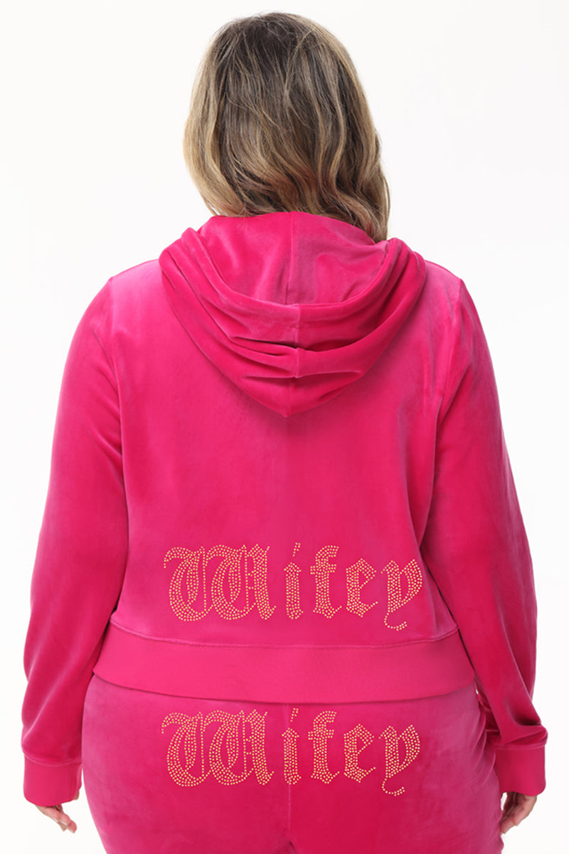 Wifey Customizable Big Bling Velour Hoodie - Free Love - Juicy Couture