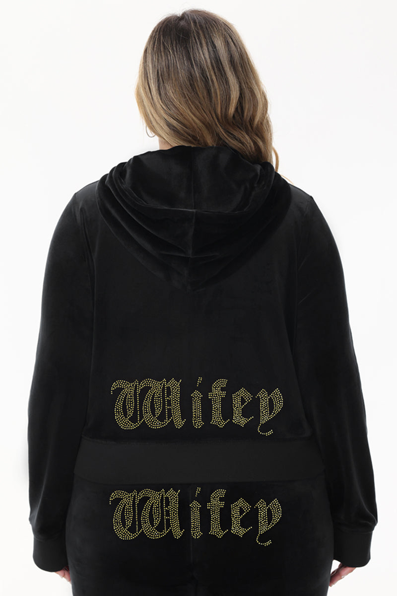 Wifey Customizable Big Bling Velour Hoodie - Liquorice - Juicy Couture
