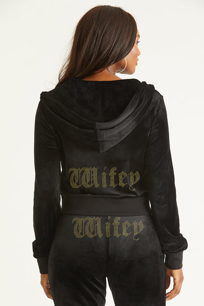 Wifey Customizable Big Bling Velour Hoodie - Liquorice - Juicy Couture