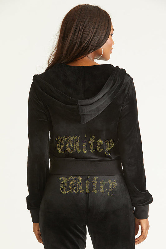 Wifey Customizable Big Bling Velour Hoodie - Liquorice - Juicy Couture