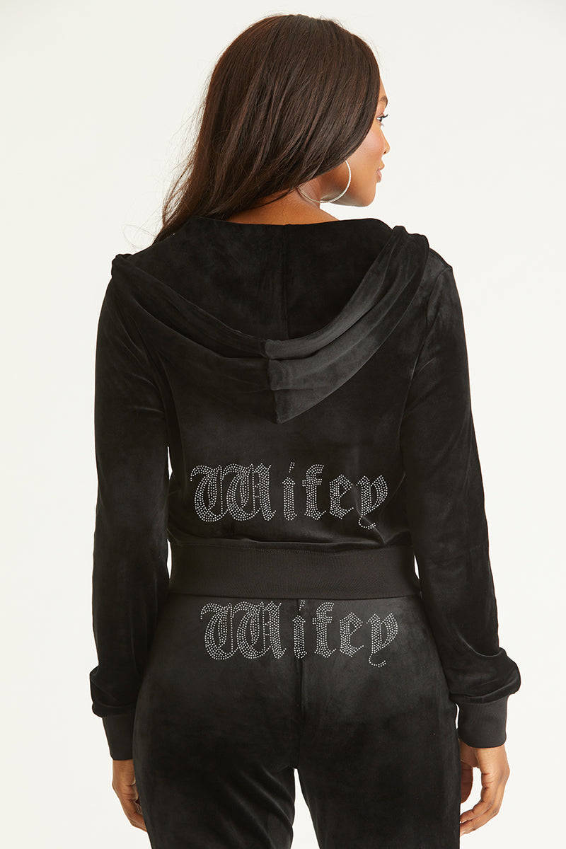 Wifey Customizable Big Bling Velour Hoodie - Liquorice - Juicy Couture