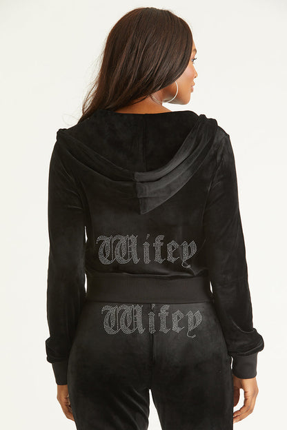Wifey Customizable Big Bling Velour Hoodie - Liquorice - Juicy Couture