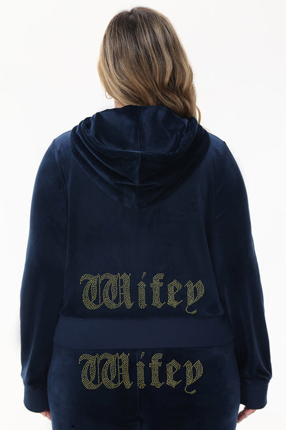 Wifey Customizable Big Bling Velour Hoodie - Regal Blue - Juicy Couture
