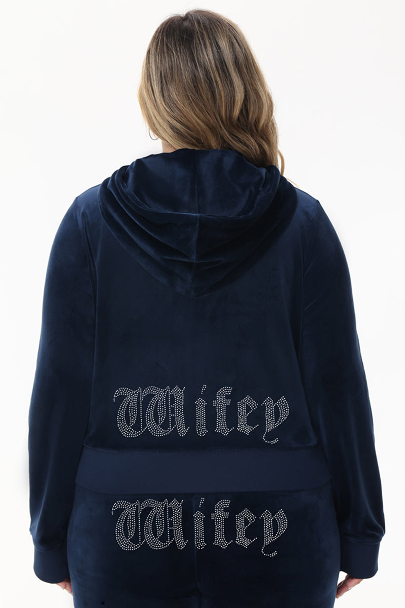 Wifey Customizable Big Bling Velour Hoodie - Regal Blue - Juicy Couture