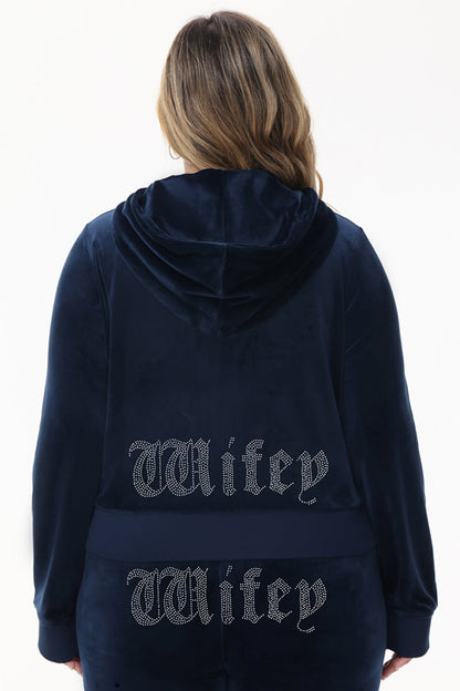 Wifey Customizable Big Bling Velour Hoodie - Regal Blue - Juicy Couture