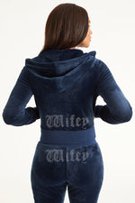 Wifey Customizable Big Bling Velour Hoodie - Regal Blue - Juicy Couture