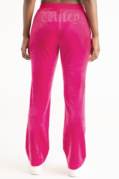 Wifey Customizable Big Bling Velour Track Pants - Free Love - Juicy Couture