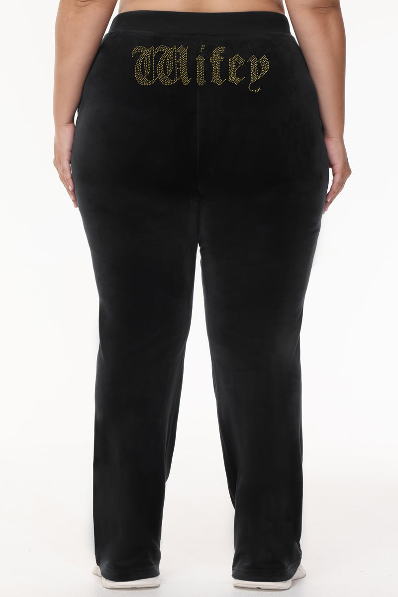 Wifey Customizable Big Bling Velour Track Pants - Liquorice - Juicy Couture