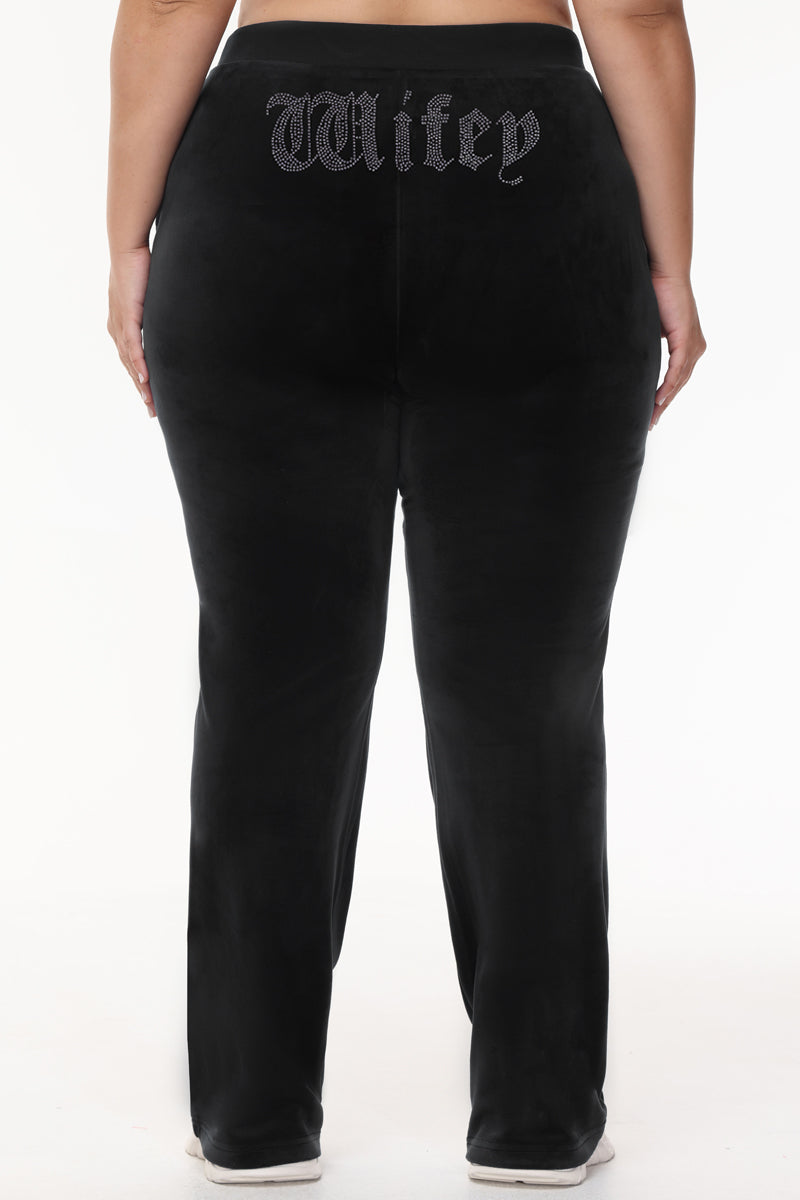 Wifey Customizable Big Bling Velour Track Pants - Liquorice - Juicy Couture