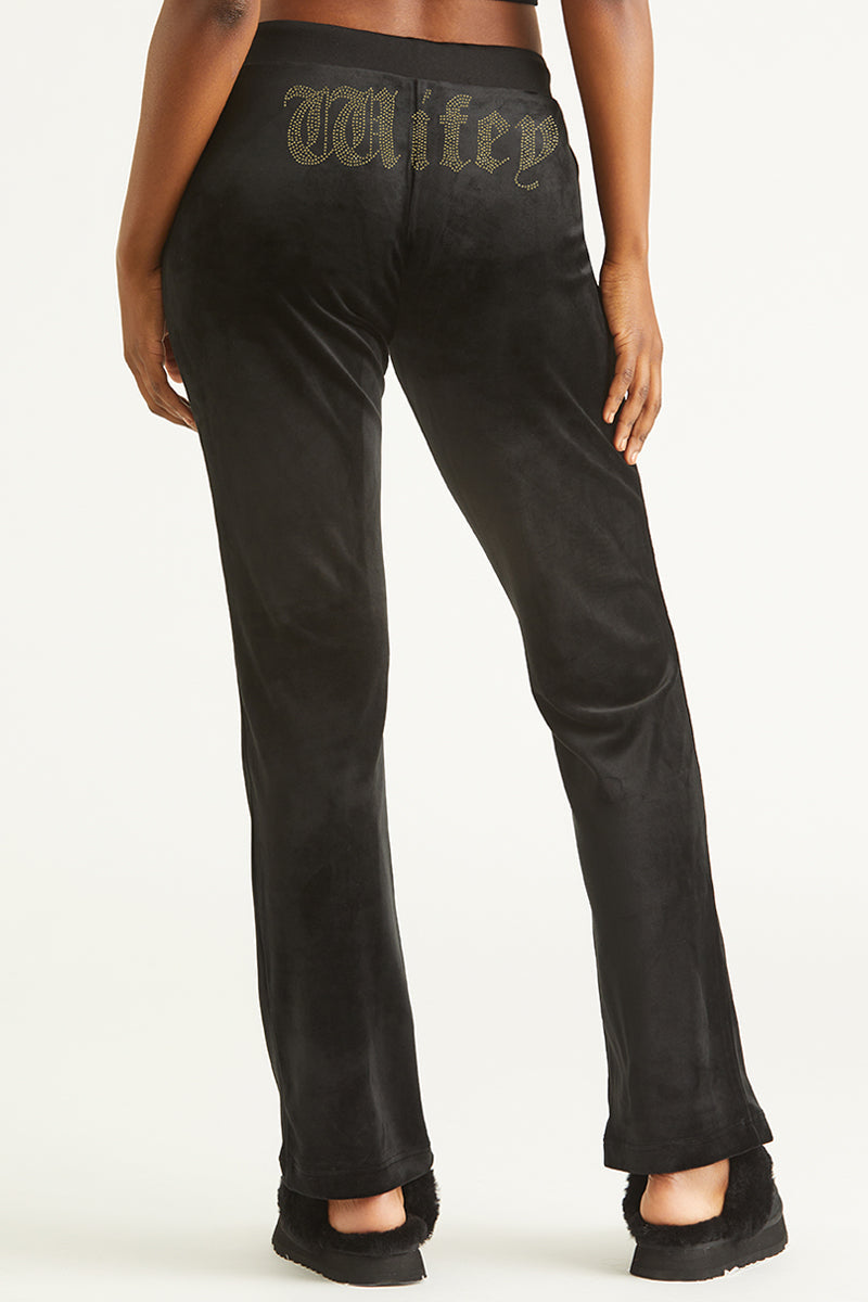 Wifey Customizable Big Bling Velour Track Pants - Liquorice - Juicy Couture