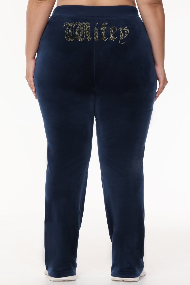 Wifey Customizable Big Bling Velour Track Pants - Regal Blue - Juicy Couture