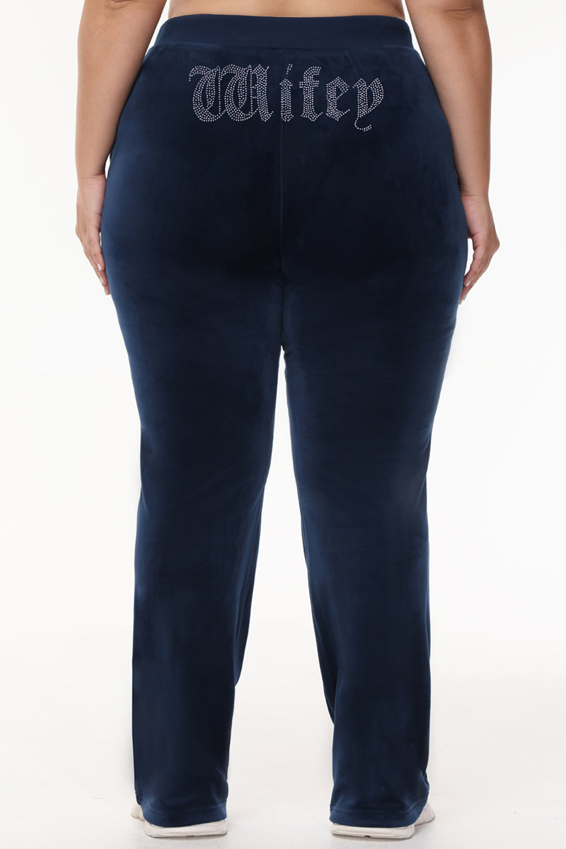 Wifey Customizable Big Bling Velour Track Pants - Regal Blue - Juicy Couture