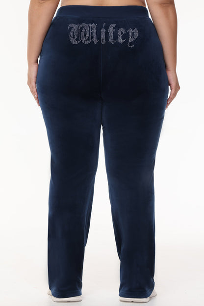 Wifey Customizable Big Bling Velour Track Pants - Regal Blue - Juicy Couture