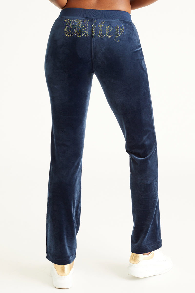 Wifey Customizable Big Bling Velour Track Pants - Regal Blue - Juicy Couture