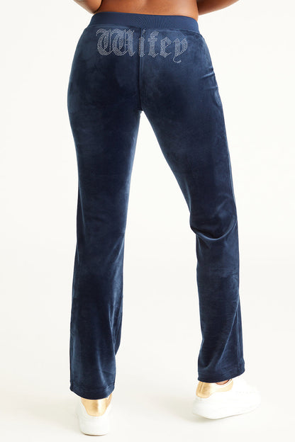 Wifey Customizable Big Bling Velour Track Pants - Regal Blue - Juicy Couture