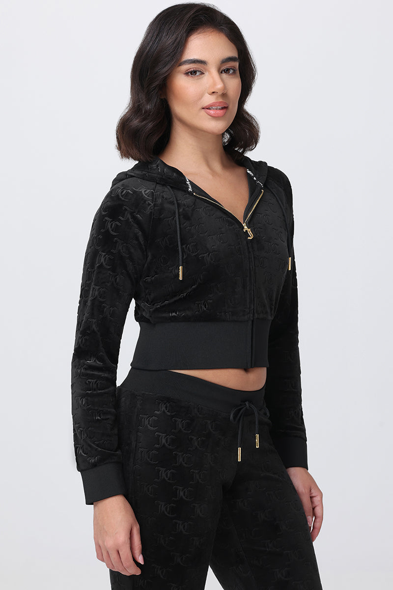 Embossed Velour Corset Hoodie - Liquorice - Juicy Couture
