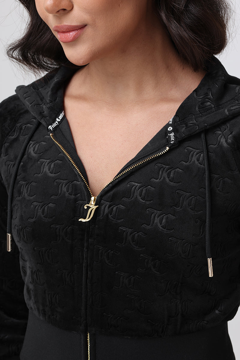 Embossed Velour Corset Hoodie - Liquorice - Juicy Couture